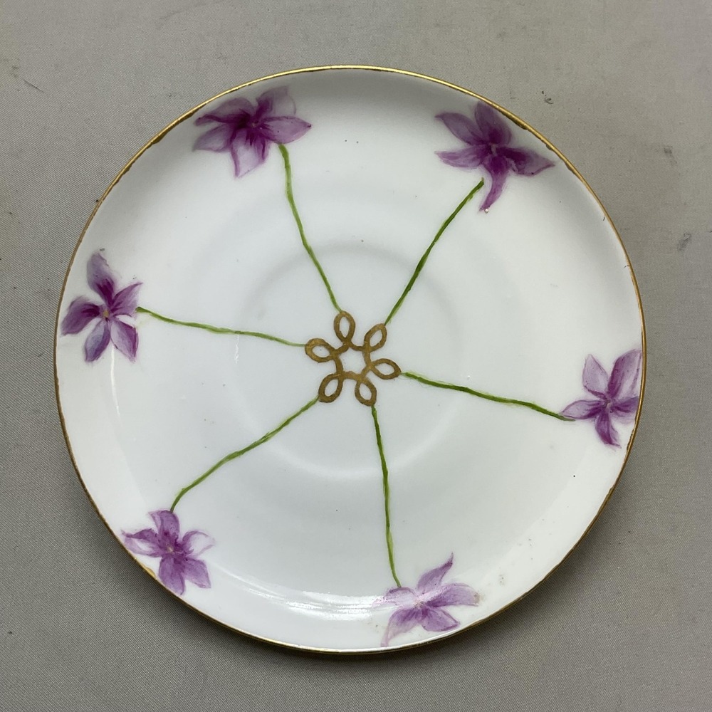ELITE WORKS LIMOGES FRANCE Porcelain Snack Plate White 5" Floral Art Nouveau‎